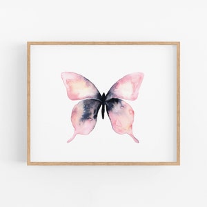 Pink Watercolor Butterfly Art Print. Pink and Black Butterfly Wall Art. Dorm Room Art. Gallery Wall Nature Art. Butterfly Painting. Pink Art image 1