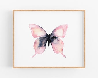 Pink Watercolor Butterfly Art Print. Pink and Black Butterfly Wall Art. Dorm Room Art. Gallery Wall Nature Art. Butterfly Painting. Pink Art