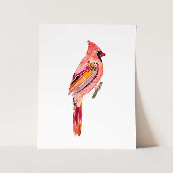 Red Cardinal Watercolor Art Print, Birding Gifts, State Bird Wall Art, Cardinal Bird Decor
