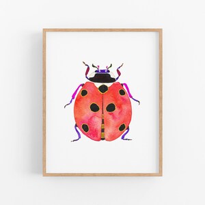 Ladybug Art Print. Watercolor Ladybug Art Print. Kids Room Decor. Cute Bug Art. Baby Nursery Wall Art. Nature Theme. Insect Theme Pretty Bug