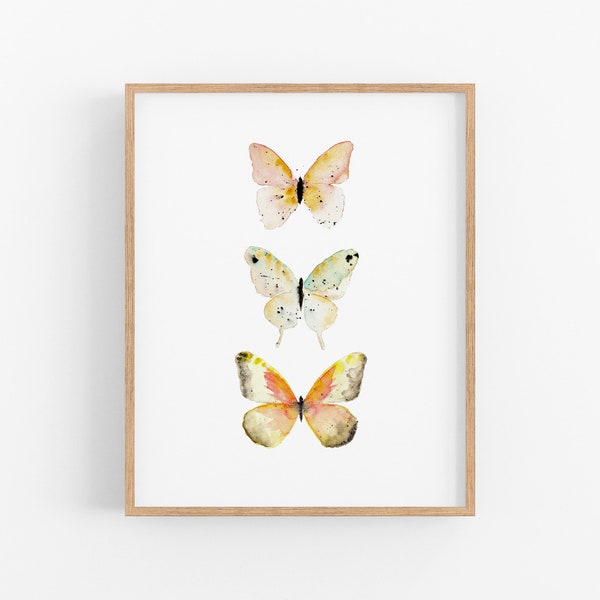 Watercolor Butterfly Art Print. Soft Orange Butterfly Poster. Pastel Colored Butterfly Wall Art. Modern Nursery Art. Unique Pink Nature Art.