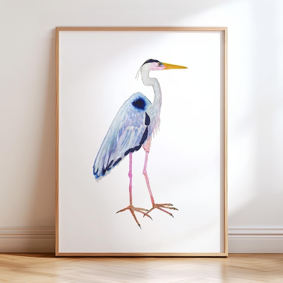 Wonderful Blue Heron Art Print. Great Blue Heron Watercolor Wall Art. Coastal Bird Illustration. Animal Painting Prints. Coastal Lake House