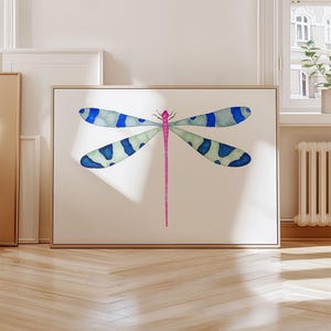 Dragonfly Wall Art. Blue Dragonfly Art Print. Nature Gallery Wall. Kids Room Insect Painting. Kids Playroom Decor. Colorful Bug Watercolor.