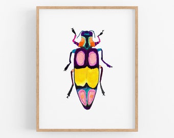 Beetle Art Print. Colorful Insect Art.  Bright Bold Kids Room Decor.  Watercolor Bug.  Beetle Watercolor Art Print.  Boys Room Art Print.