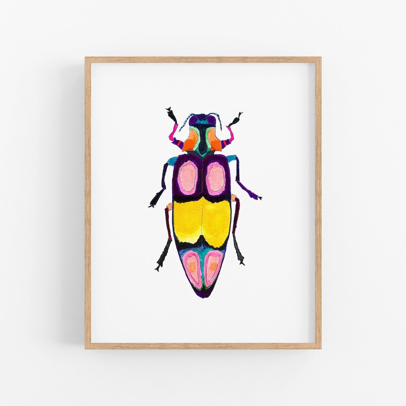 Beetle Art Print. Colorful Insect Art. Bright Bold Kids Room Decor. Watercolor Bug. Beetle Watercolor Art Print. Boys Room Art Print. image 1