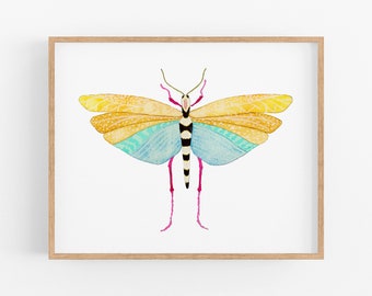 Fun Bug Art Print. Pretty Grasshopper Art. Colorful Bug Watercolor Art Print. Pretty Grasshopper Wall Art. Kids Decor. Nursery Art Design.