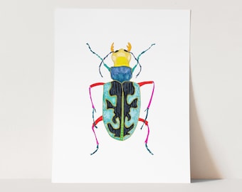 Colorful Bug Art Print. Nursery Art. Colorful Insect Art. Bright Bold Kids Room Decor. Beetle Watercolor Art Print. Boys Room Art Print.