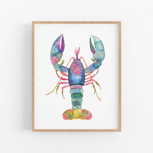 Maine Lobster Art Print. Watercolor Maine Lobster Art. Coastal Decor. Lobster Decor. Fun Colorful Blue Lobster Wall Art. Beach House Decor.