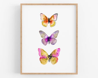 Watercolor Butterfly Poster. Pink / Purple Watercolor Butterfly Art Print. Bright Colored Nature Art. Unique Kids Room Art. Modern Nursery.