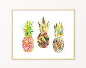 Pink Pineapple Art Print. Pineapple Watercolor Wall Art.  Pineapple Decor. Large Kitchen Wall Art. 16x 20 Pink Pineapple. Tropical Wall Art.