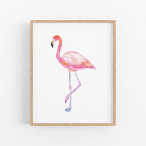 Pink Flamingo Watercolor Art Print. Nursery Wall Art Print. Girls Room Decor. Coastal Bird Art Print. Flamingo Painting. Baby Shower Gift.