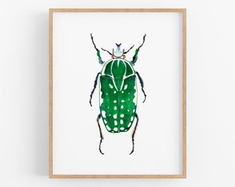 Impresión de arte de acuarela de escarabajo verde. Arte de insectos. Decoración de la habitación de los niños. Arte minimalista de la naturaleza. Decoración de guardería. Arte infantil con temática de la naturaleza. Arte de insectos.