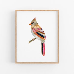 Watercolor Cardinal Art Print. Female Cardinal Bird Painting. Bird Art Nature Decor. Living Room Gallery Wall Art Female Cardinal Painting. image 1