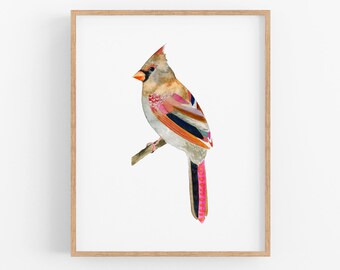 Watercolor Cardinal Art Print. Female Cardinal Bird Painting. Bird Art  Nature Decor. Living Room Gallery Wall Art Female Cardinal Painting.