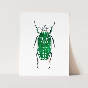 Green Beetle Watercolor Art Print. Bug Art. Kids Room Decor. Minimalist Nature Art. Nursery Decor. Nature Themed Nursery Art. Insect Art.