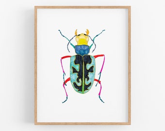 Colorful Bug Art Print. Nursery Art. Colorful Insect Art. Bright Bold Kids Room Decor. Beetle Watercolor Art Print. Boys Room Art Print.