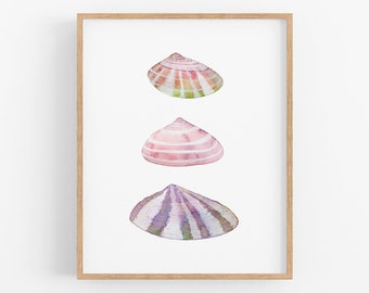 Purple Coquinas Art. Sea Shells of the Gulf Coast of Florida. Watercolor Shell Art Print. Coquinas. Coastal Decor. Shells of Sanibel Island.