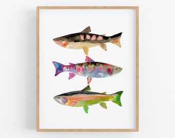 Trout Fish Art Print. Watercolor Abstract Trout Art Print. Gift for Dad. Angler Gift. Dad Office Decor. Fish Wall Art Kids Room Gallery Wall