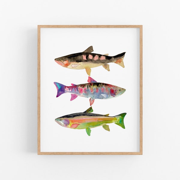 Trout Fish Art Print. Watercolor Abstract Trout Art Print. Gift for Dad. Angler Gift. Dad Office Decor. Fish Wall Art Kids Room Gallery Wall