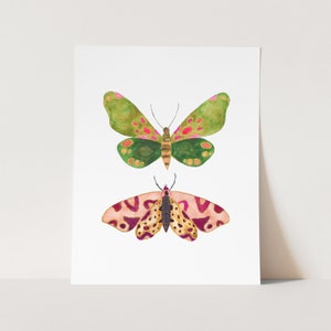 Pink and Green Moth Art Print. Pretty Bug Art. Nursery Decor. Watercolor Moths. Nature Art. Kids Wall Art. Playroom Decor. Pink / Green Art. image 2