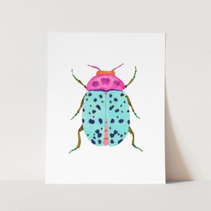 Colorful Beetle Art Print. Teal Blue and Pink Bug Art.  Large Art Prints. Nature Decor.  Kids Room Wall Art. Fun Bug Decor. Pretty Bug Art.