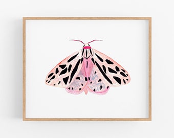 Pastel Watercolor Moth. Pink Winged Moth Art. Unique Nursery Decor. Colorful Moth Art Print. Little Girl Room Art. Spring Time Watercolor.