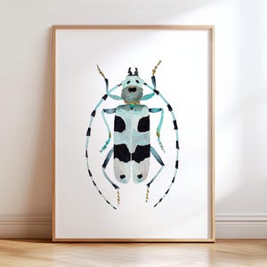 Beautiful Watercolor Beetle Art Print. Light Blue and Black Beetle Nursery Painting. Insect Art Home Decor. Modern Nature Bug Wall Art.
