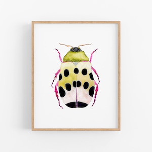 Watercolor Beetle Art Print. Pink and Green Beetle Art.  Watercolor Beetle Art Print. Kids Room Decor. Beetle Wall Art. Colorful Insect Art.