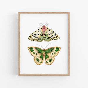 Green Moths Art Print. Fun Bug Art. Nursery Art. Moth Painting. Green Moth Wall Art. Nature Decor. Garden Art. Dorm Art Prints. Large Prints