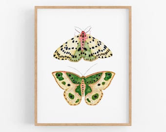 Green Moths Art Print. Fun Bug Art. Nursery Art. Moth Painting. Green Moth Wall Art. Nature Decor. Garden Art. Dorm Art Prints. Large Prints