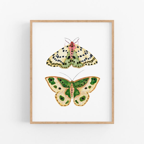 Green Moths Art Print. Fun Bug Art. Nursery Art. Moth Painting. Green Moth Wall Art. Nature Decor. Garden Art. Dorm Art Prints. Large Prints