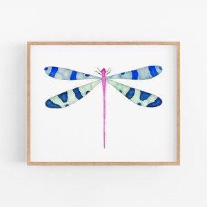 Watercolor Dragonfly Art Print.  Blue Dragonfly Artwork. Colorful Insect Art. Gallery Wall Prints. Nature Painting. Pretty Insect Artwork.