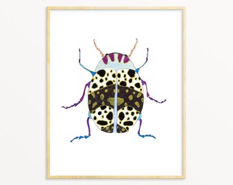 Watercolor Beetle Art Print. Black and White Beetle. Fun Blue Bug Art. Watercolor Beetle Art Print. Kids / Girl Room Decor. Pretty Bug Art.