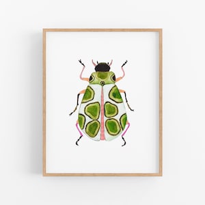 Watercolor Beetle Art Print. Fun Green Bug Art. Watercolor Beetle Art Print. Kids / Girl Room Decor. Pretty Bug Art. Colorful Insect Art.