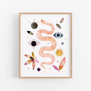 Boho Snake Art Print. Abstract Shape Art. Serpent Artwork. New Age Art Print. Nature Decor. Bohemian Art. Large Art Prints. Dorm Room Art. image 1