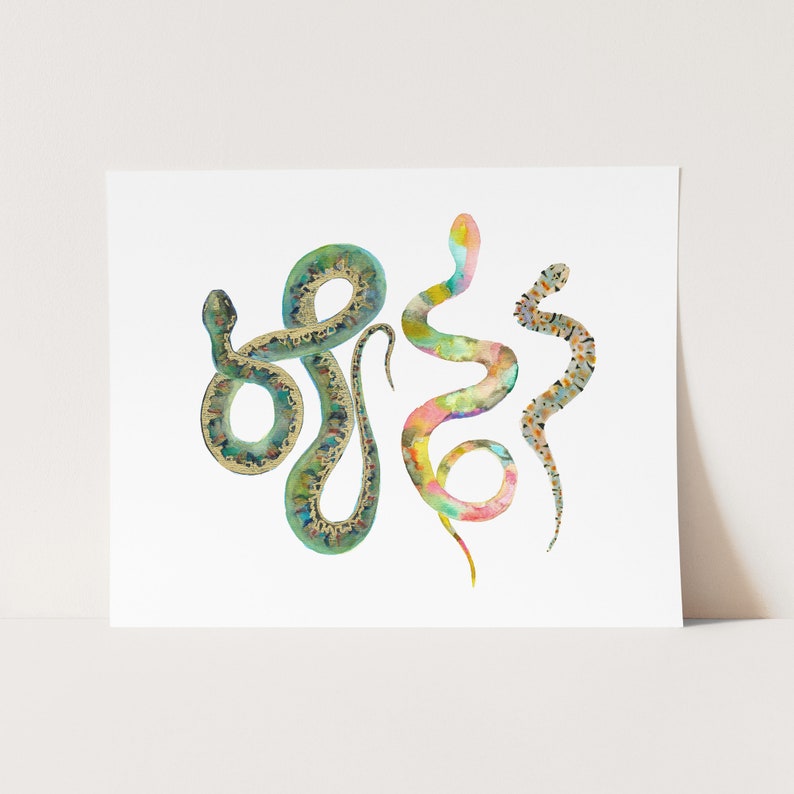 Kids Room Art Print. Nature Themed Boys Room Art. Southwest Snake Watercolor Art Print. Colorful Snake Artwork. Green Snake Wall Art. image 2