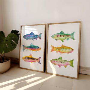 Vibrant Watercolor Trout Art Print Set of 2. Colorful Fish Paintings. Fisherman Framed Art. Fishing Painting Decor. Gift for Dad Wall Art. image 6