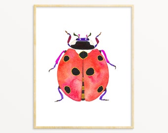 Ladybug Art Print. Watercolor Ladybug Art Print. Kids Room Decor. Cute Bug Art. Baby Nursery Wall Art. Nature Theme. Insect Theme Pretty Bug