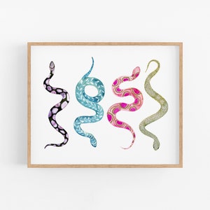 Colorful Watercolor Snakes Art Print. Nursery Decor. Kids Room Art Print. Boho Wall Art. Nature Decor. Garden Art. Fun Snake Decor.