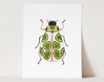 Watercolor Beetle Art Print. Fun Green Bug Art. Watercolor Beetle Art Print. Kids / Girl Room Decor. Pretty Bug Art. Colorful Insect Art.