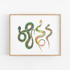 Kids Room Art Print. Nature Themed Boys Room Art. Southwest Snake Watercolor Art Print. Colorful Snake Artwork. Green Snake Wall Art. image 1