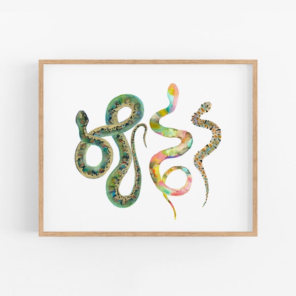 Kids Room Art Print. Nature Themed Boys Room Art. Southwest Snake Watercolor Art Print. Colorful Snake Artwork. Green Snake Wall Art.