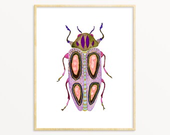 Watercolor Beetle Art Print. Pale Purple / Pink Bug Art. Watercolor Beetle Art Print. Kids Room Decor. Beetle Wall Art. Colorful Insect Art.