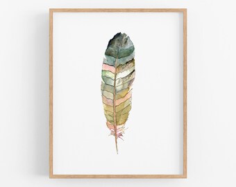 Teen Bedroom Art. Watercolor Feather Art Print. Soft Colored Feather Wall Art. Minimalist Feather Painting. Modern Nursery Art. Woodland Art