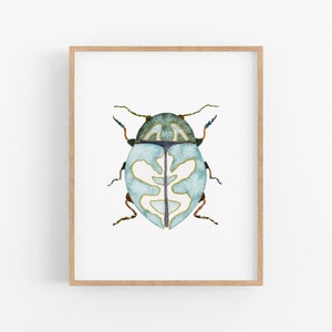 Light Blue Beetle Art Print. Pretty Bug Art. Nature Decor. Kids Room Art Playroom Decor. Kids Room Art. Fun Bug Prints. Watercolor Bug Art.