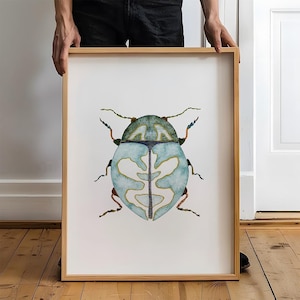 Lovely Little Light Blue Beetle Watercolor Art. Pretty Bug Print. Nature Decor. Whimsical Insect Painting.   Vibrant Beetles Art Prints.