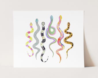 Reptile Watercolor Snake Art Print, Tribal Serpent Wall Art, Colorful Southwest Decor, Kids Room Decor