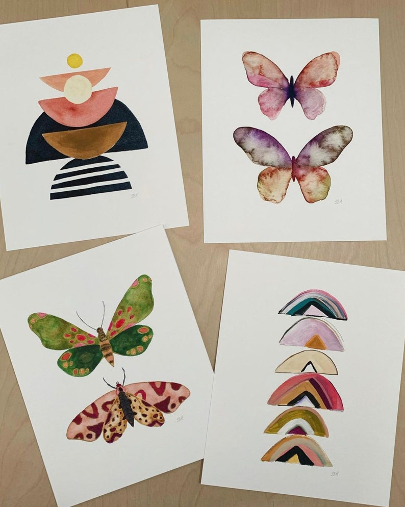 Pink and Green Moth Art Print. Pretty Bug Art. Nursery Decor. Watercolor Moths. Nature Art. Kids Wall Art. Playroom Decor. Pink / Green Art. image 6