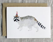 Raccoon Birthday Card. Animal Birthday Card. Raccoon Greeting Card. Raccoon With Party Hat. Animal Lover Birthday Card. Cute Raccoon Card.