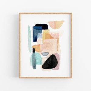 Colorful Abstract Watercolor Art. Modern Gallery Wall Art. Minimalist Home Decor. Blue and Pink Contemporary Print. Modern Geometric Art.